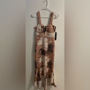 Long body con dress pink with black and white flowers